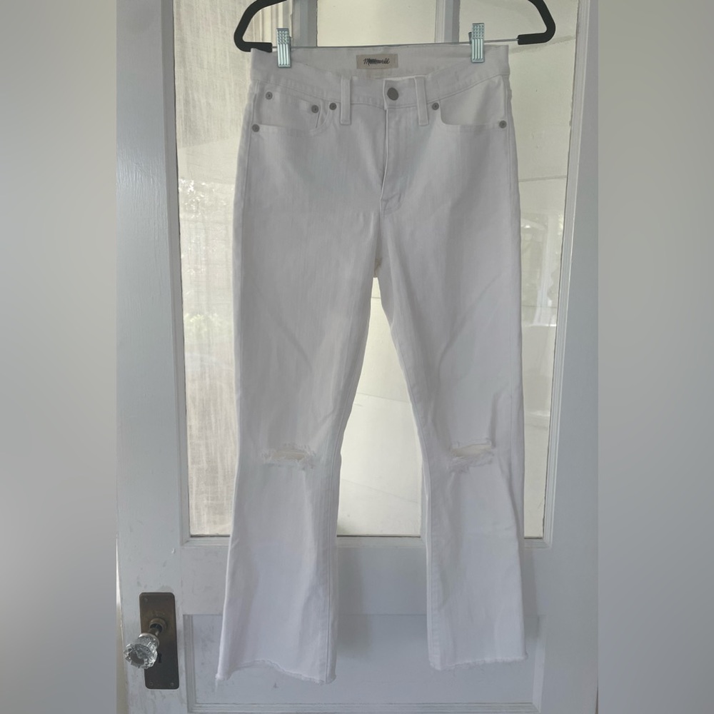 Madewell Cali Demi-Boot Ripped White Jeans